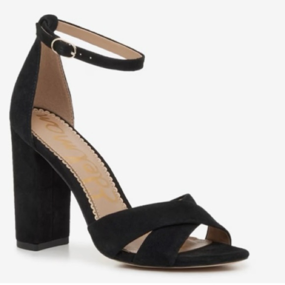 SAM EDELMAN SIGNATURE COLLECTION Yenna Black Velvet Criss Cross Heel Sandal 6.5M